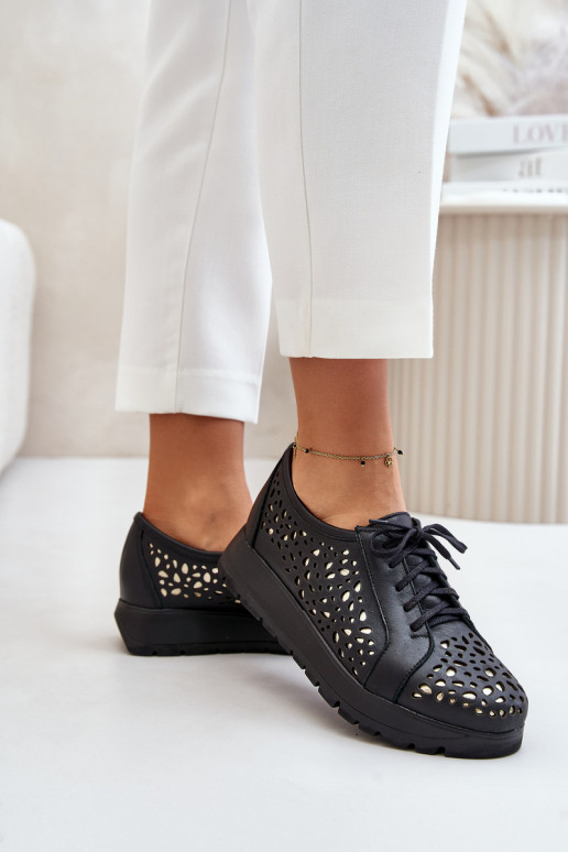 Zazoo 2973 Oda batai su platforma su ažūro elementais juodos spalvos Zazoo 2973 Oda batai su platforma su ažūro elementais juodos spalvos