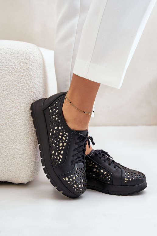 Zazoo 2973 Oda batai su platforma su ažūro elementais juodos spalvos Zazoo 2973 Oda batai su platforma su ažūro elementais juodos spalvos