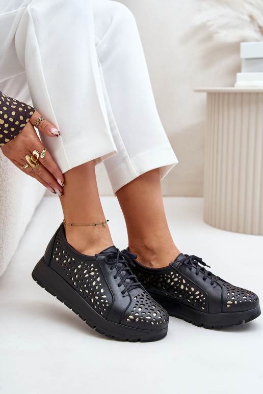 Zazoo 2973 Oda batai su platforma su ažūro elementais juodos spalvos Zazoo 2973 Oda batai su platforma su ažūro elementais juodos spalvos