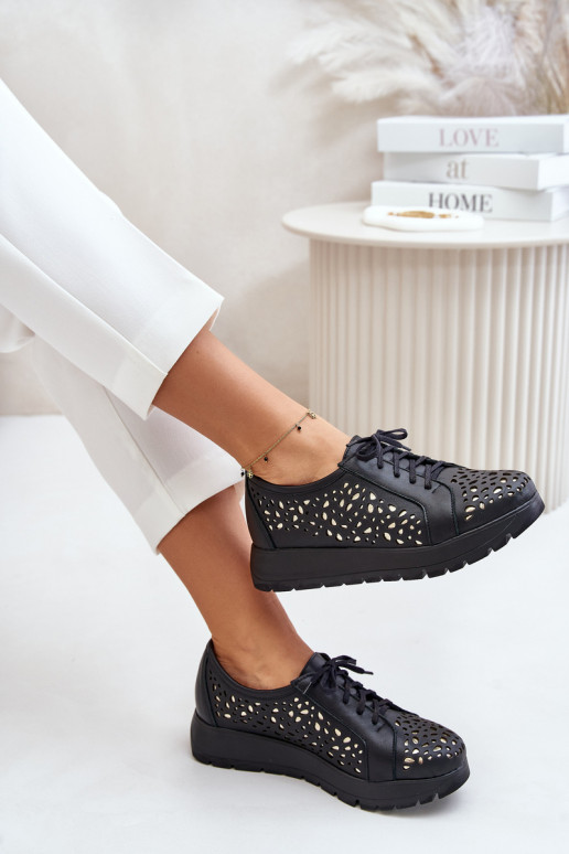 Zazoo 2973 Oda batai su platforma su ažūro elementais juodos spalvos Zazoo 2973 Oda batai su platforma su ažūro elementais juodos spalvos