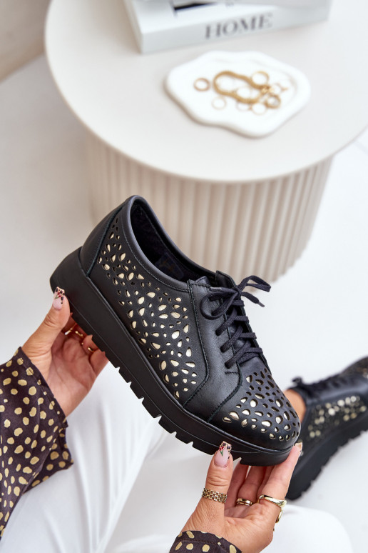 Zazoo 2973 Oda batai su platforma su ažūro elementais juodos spalvos Zazoo 2973 Oda batai su platforma su ažūro elementais juodos spalvos