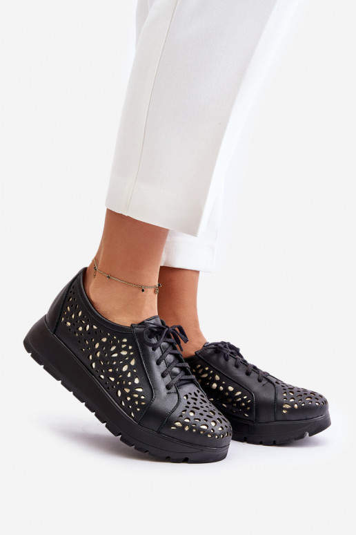 Zazoo 2973 Oda batai su platforma su ažūro elementais juodos spalvos Zazoo 2973 Oda batai su platforma su ažūro elementais juodos spalvos