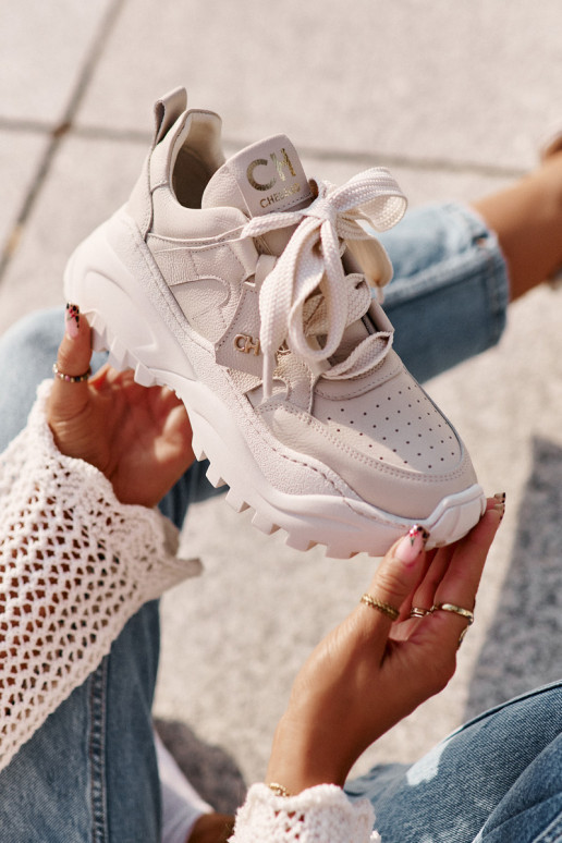 Moteriškas Oda Sneakers modelio batai smėlio spalvos CheBello 4583