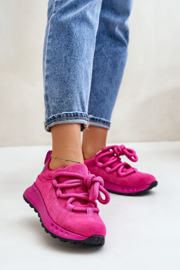 iš zomšos Sneakers modelio batai MoteriškassuGrubym Suvarstymasm Artiker 54C1461 rožinės spalvos 2