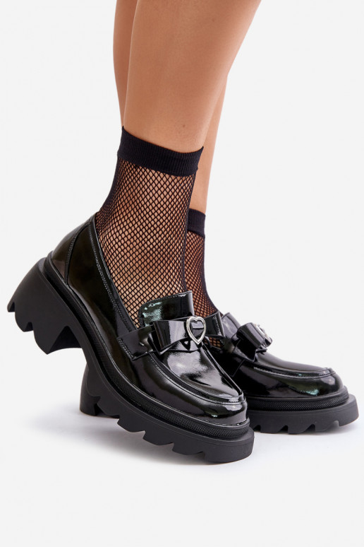 Oda Moteriškas Mokasinai su kaspinais I su širdelėmism D&A LZ42-032 juodos spalvos Oda Moteriškas Mokasinai su kaspinais I su širdelėmism D&A LZ42-032 juodos spalvos