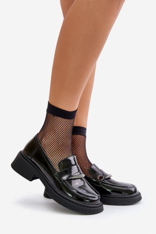 Lakuoti mokasinai Mokasinai Moteriškas su ornamentais D&A LZ42-031 juodos spalvos