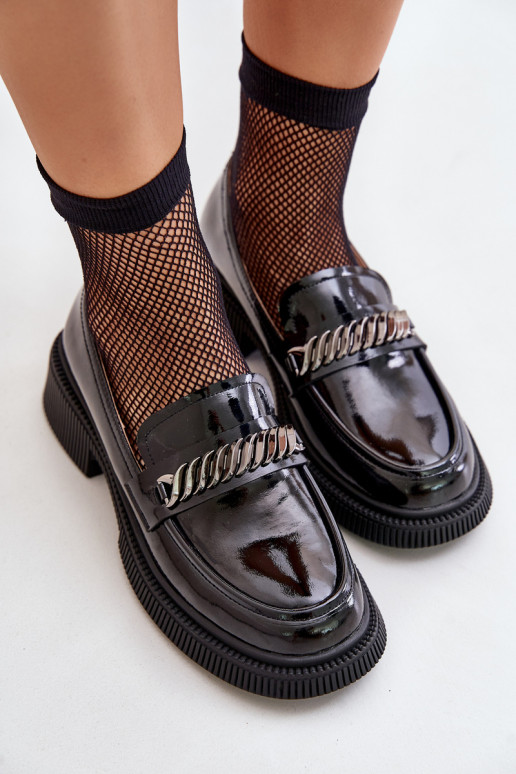 Moteriškas Lakuoti mokasinai Mokasinai su ornamentais D&A LZ42-030 juodos spalvos Moteriškas Lakuoti mokasinai Mokasinai su ornamentais D&A LZ42-030 juodos spalvos