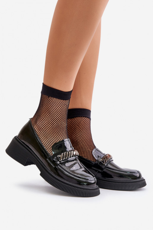 Moteriškas Lakuoti mokasinai Mokasinai su ornamentais D&A LZ42-030 juodos spalvos Moteriškas Lakuoti mokasinai Mokasinai su ornamentais D&A LZ42-030 juodos spalvos