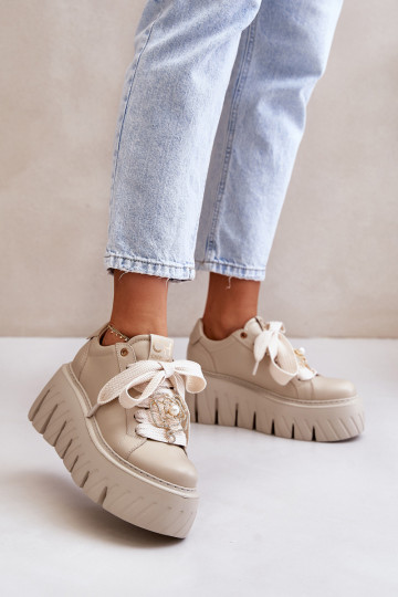 Sneakers modelio batai Moteriškas su madingais masyviais padais su aukso spalvos detalėmis CheBello 4530 smėlio spalvos 2