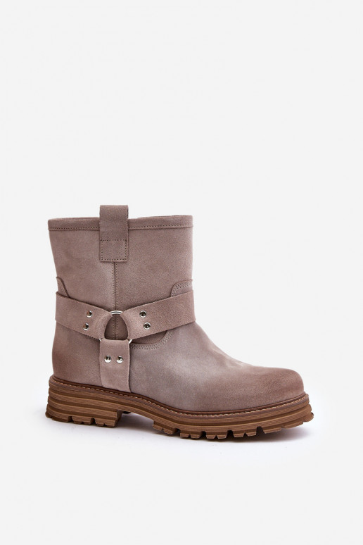 Zomšiniai batai Moteriškas su plačiais kulniukais LeĮskis 3610 kapučino spalvos Zomšiniai batai Moteriškas su plačiais kulniukais LeĮskis 3610 kapučino spalvos