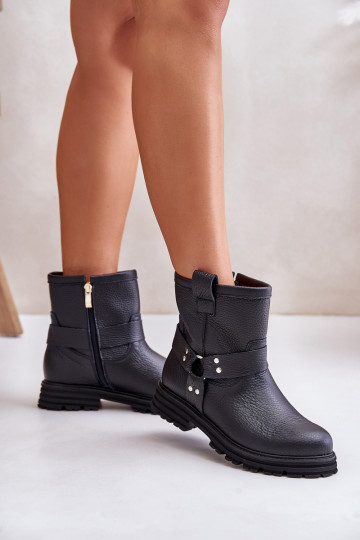 Odiniai moteriški aulinukai su plačiais kulniukais LeĮskis 3610 juodos spalvos