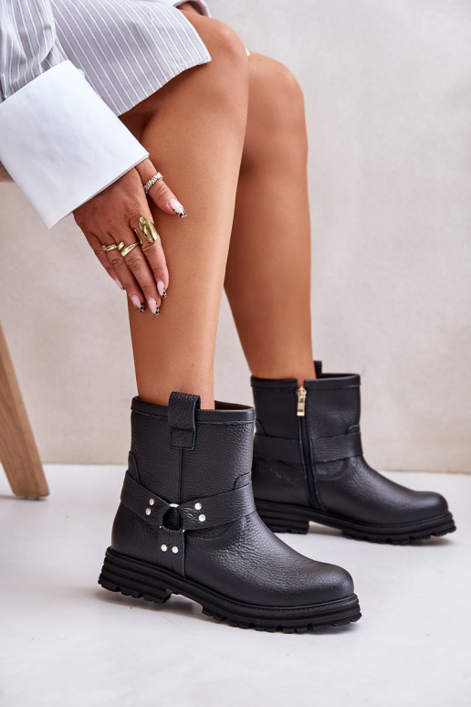 Oda Moteriški aulinukai su plačiais kulniukais LeĮskis 3610 juodos spalvos Oda Moteriški aulinukai su plačiais kulniukais LeĮskis 3610 juodos spalvos