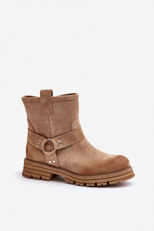 Zomšiniai batai Moteriškas su plačiais kulniukais LeĮskis 3610 smėlio spalvos Zomšiniai batai Moteriškas su plačiais kulniukais LeĮskis 3610 smėlio spalvos