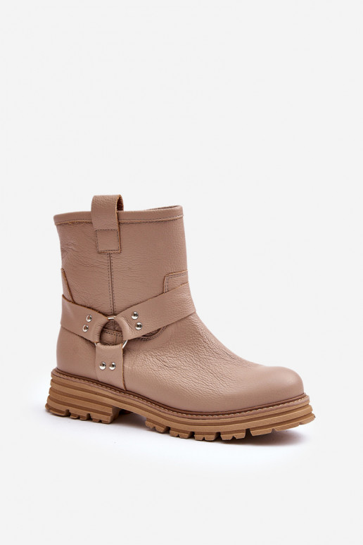 Oda Moteriški aulinukai su plačiais kulniukais LeĮskis 3610 smėlio spalvos Oda Moteriški aulinukai su plačiais kulniukais LeĮskis 3610 smėlio spalvos