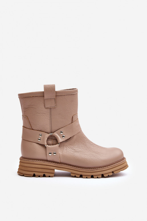 Oda Moteriški aulinukai su plačiais kulniukais LeĮskis 3610 smėlio spalvos Oda Moteriški aulinukai su plačiais kulniukais LeĮskis 3610 smėlio spalvos