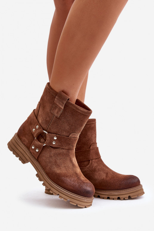 Zomšiniai batai Moteriškas su plačiais kulniukais LeĮskis 3610 rudos spalvos