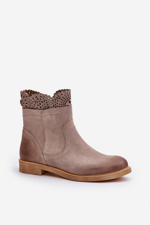 žemakulniai batai moterims su plačiais kulniukais iš zomšos LeĮskis 3624 kapučino spalvos