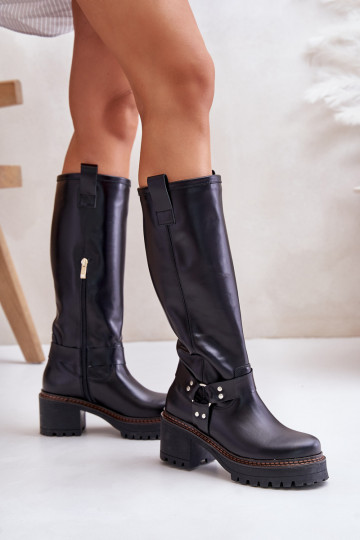 Oda moteriški ilgaauliai batai Prieš Kelį LeĮskis 3432 juodos spalvos