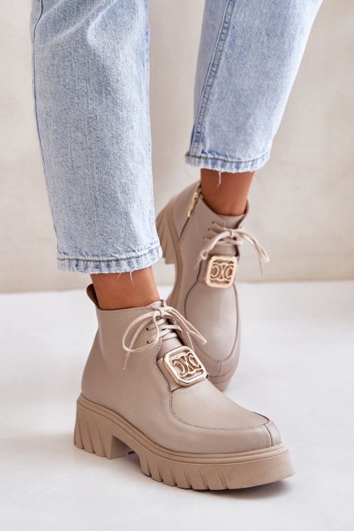 Zazoo 2952 Oda Aulinukai su aukso spalvos detalėmis smėlio spalvos Zazoo 2952 Oda Aulinukai su aukso spalvos detalėmis smėlio spalvos