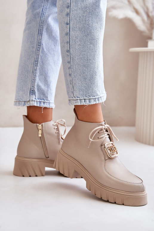 Zazoo 2952 Oda Aulinukai su aukso spalvos detalėmis smėlio spalvos Zazoo 2952 Oda Aulinukai su aukso spalvos detalėmis smėlio spalvos