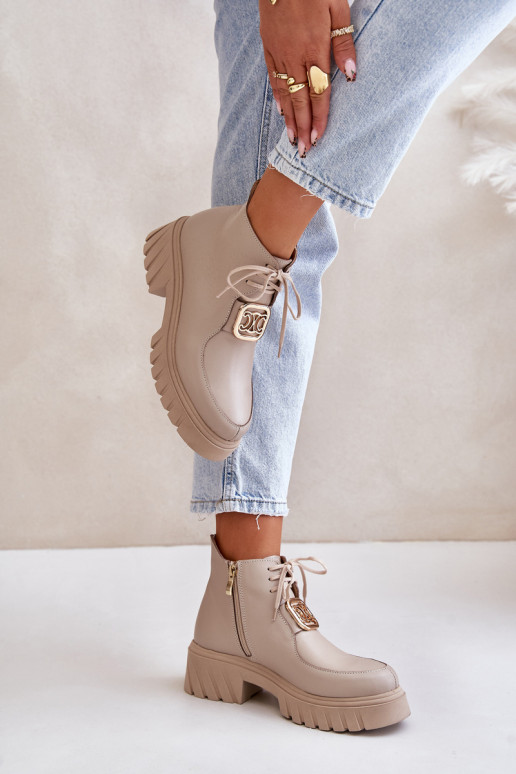 Zazoo 2952 Oda Aulinukai su aukso spalvos detalėmis smėlio spalvos Zazoo 2952 Oda Aulinukai su aukso spalvos detalėmis smėlio spalvos