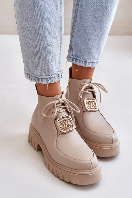 Zazoo 2952 Oda Aulinukai su aukso spalvos detalėmis smėlio spalvos Zazoo 2952 Oda Aulinukai su aukso spalvos detalėmis smėlio spalvos