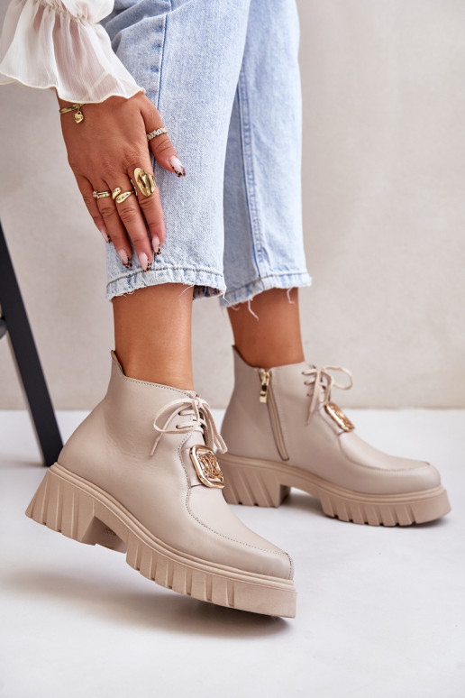 Zazoo 2952 Oda Aulinukai su aukso spalvos detalėmis smėlio spalvos Zazoo 2952 Oda Aulinukai su aukso spalvos detalėmis smėlio spalvos