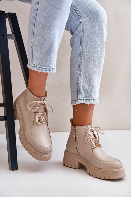 Zazoo 2952 Oda Aulinukai su aukso spalvos detalėmis smėlio spalvos Zazoo 2952 Oda Aulinukai su aukso spalvos detalėmis smėlio spalvos