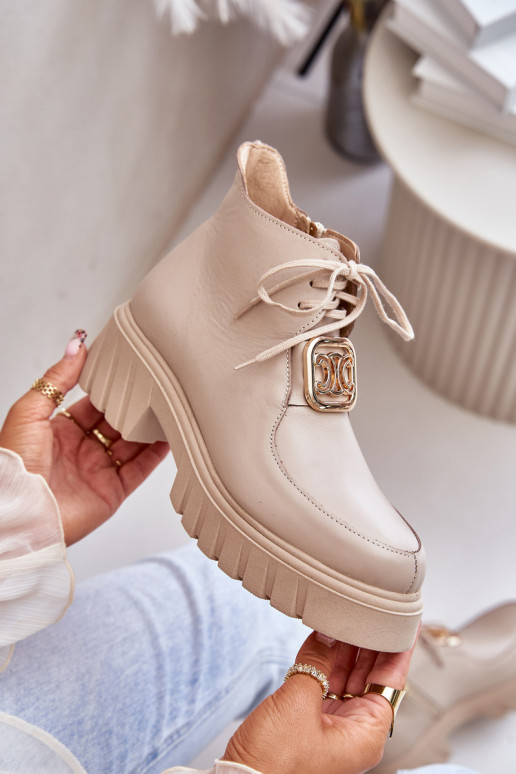 Zazoo 2952 Oda Aulinukai su aukso spalvos detalėmis smėlio spalvos Zazoo 2952 Oda Aulinukai su aukso spalvos detalėmis smėlio spalvos