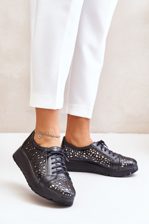 Zazoo 2973 Oda batai su platforma su ažūro elementais juodos spalvos Zazoo 2973 Oda batai su platforma su ažūro elementais juodos spalvos