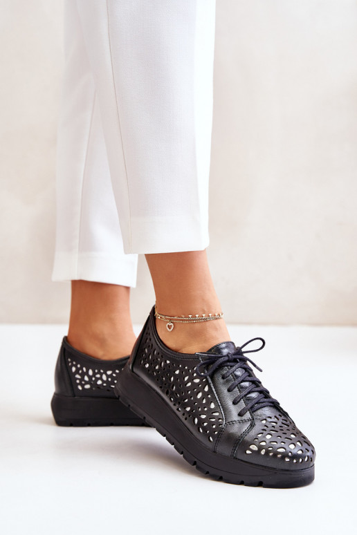 Zazoo 2973 Oda batai su platforma su ažūro elementais juodos spalvos Zazoo 2973 Oda batai su platforma su ažūro elementais juodos spalvos