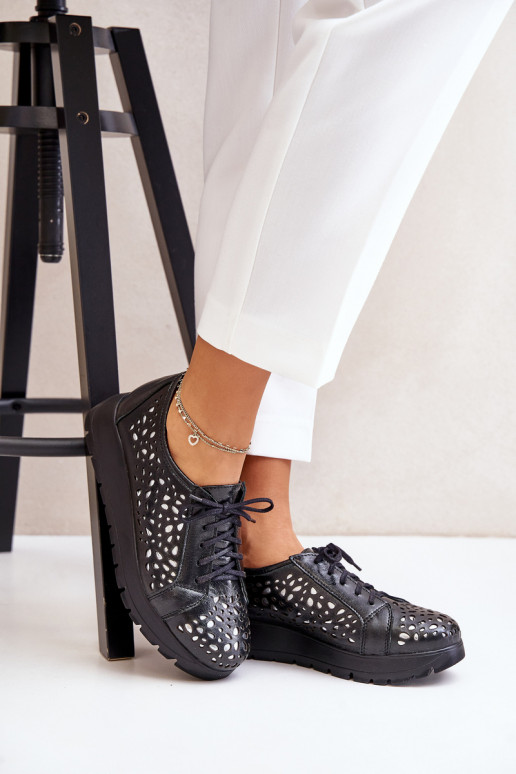 Zazoo 2973 Oda batai su platforma su ažūro elementais juodos spalvos Zazoo 2973 Oda batai su platforma su ažūro elementais juodos spalvos