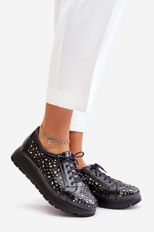 Zazoo 2973 Oda batai su platforma su ažūro elementais juodos spalvos Zazoo 2973 Oda batai su platforma su ažūro elementais juodos spalvos