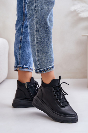 Odiniai sportiniai bateliai su platforma Artiker 55C1041, juodos spalvos