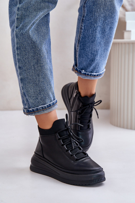 Oda sportiniai bateliai su platforma Artiker 55C1041 juodos spalvos  Oda sportiniai bateliai su platforma Artiker 55C1041 juodos spalvos