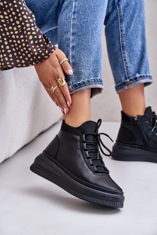 Oda sportiniai bateliai su platforma Artiker 55C1041 juodos spalvos  Oda sportiniai bateliai su platforma Artiker 55C1041 juodos spalvos