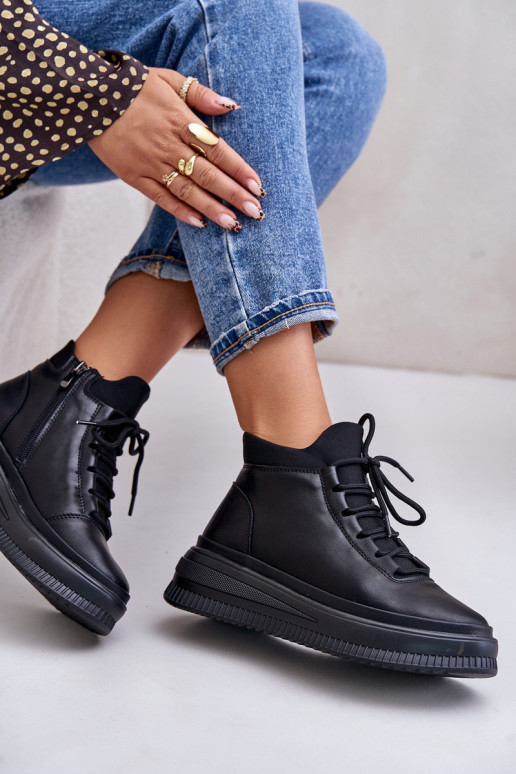 Oda sportiniai bateliai su platforma Artiker 55C1041 juodos spalvos  Oda sportiniai bateliai su platforma Artiker 55C1041 juodos spalvos