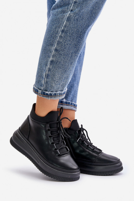 Oda sportiniai bateliai su platforma Artiker 55C1041 juodos spalvos  Oda sportiniai bateliai su platforma Artiker 55C1041 juodos spalvos