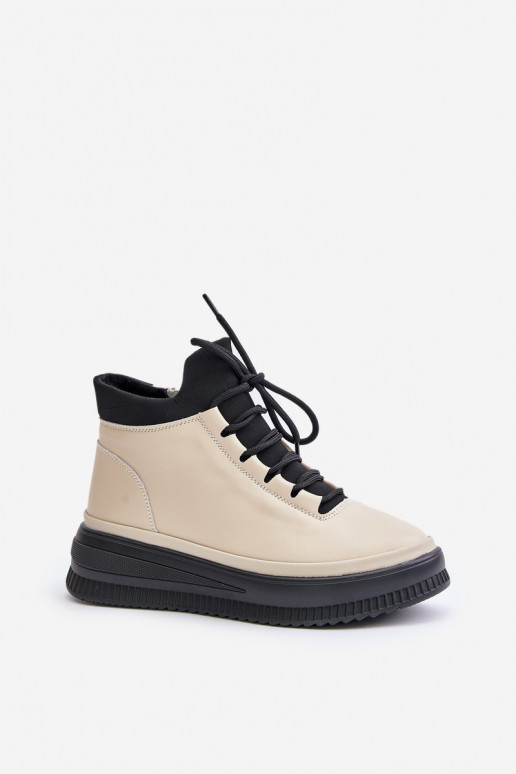 Oda sportiniai bateliai su platforma Artiker 55C0554 smėlio spalvos  Oda sportiniai bateliai su platforma Artiker 55C0554 smėlio spalvos