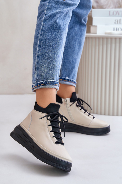 Oda sportiniai bateliai su platforma Artiker 55C0554 smėlio spalvos  Oda sportiniai bateliai su platforma Artiker 55C0554 smėlio spalvos