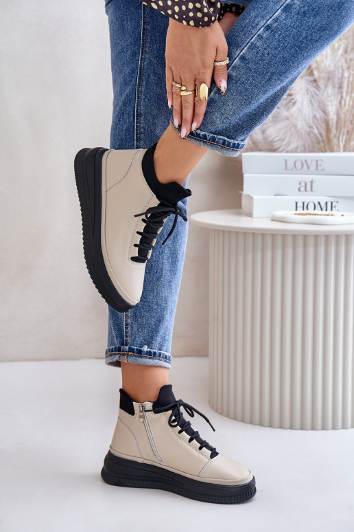 Oda sportiniai bateliai su platforma Artiker 55C0554 smėlio spalvos  Oda sportiniai bateliai su platforma Artiker 55C0554 smėlio spalvos