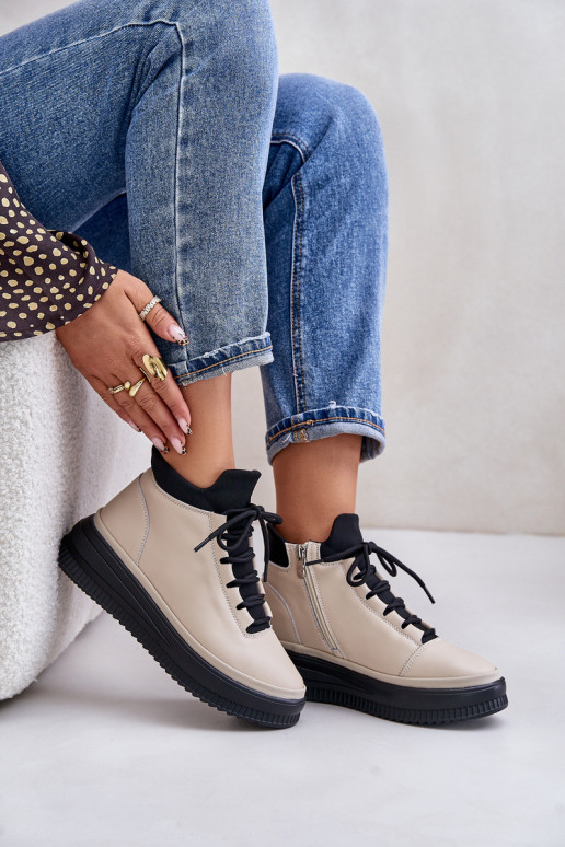 Oda sportiniai bateliai su platforma Artiker 55C0554 smėlio spalvos  Oda sportiniai bateliai su platforma Artiker 55C0554 smėlio spalvos