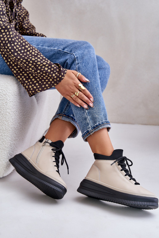 Oda sportiniai bateliai su platforma Artiker 55C0554 smėlio spalvos  Oda sportiniai bateliai su platforma Artiker 55C0554 smėlio spalvos