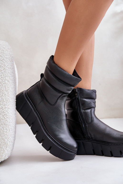 Zazoo 60512 Moteriški natūralios odos aulinukai Į Pilį pašiltinti veltiniu juodos spalvos