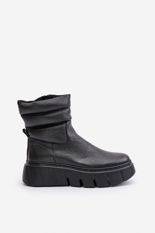 Zazoo 60512 Moteriški natūralios odos aulinukai Į Pilį pašiltinti veltiniu juodos spalvos