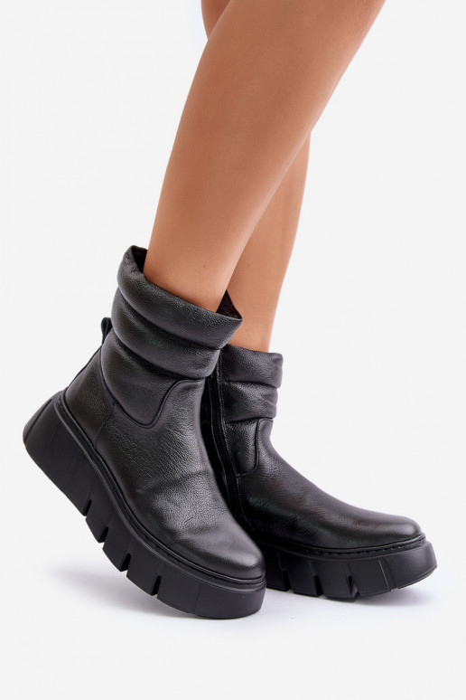 Zazoo 60512 Moteriški natūralios odos aulinukai Į Pilį pašiltinti veltiniu juodos spalvos