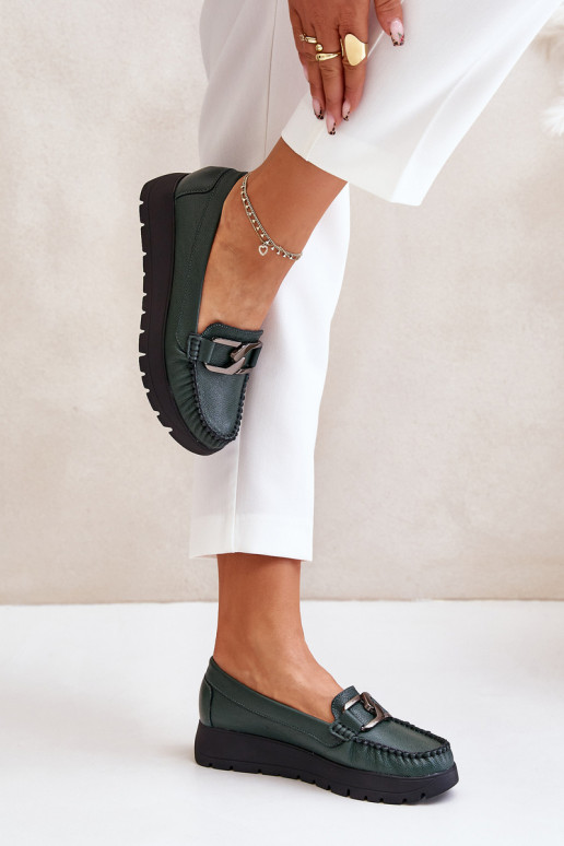 Zazoo 10141 Oda Mokasinai su platforma su ornamentais chaki spalvos