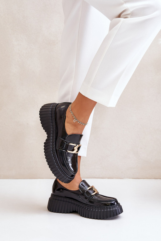 Zazoo 20176 su lako efektu batai moteriški mokasinai Pagaminta iš natūralios odos juodos spalvos