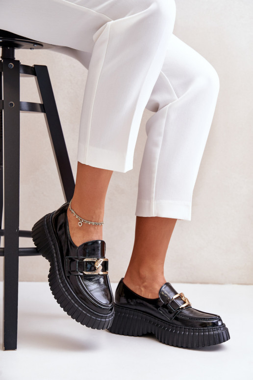 Zazoo 20176 su lako efektu batai moteriški mokasinai Pagaminta iš natūralios odos juodos spalvos