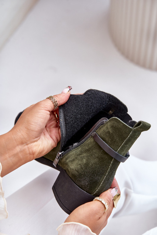 Zazoo 60478 Zomšiniai batai su kulniukais pašiltinti Užsegamos Į Pilį chaki spalvos